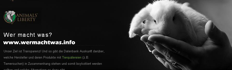 Infoseite über Produkte für die Tiere leiden müssen. 